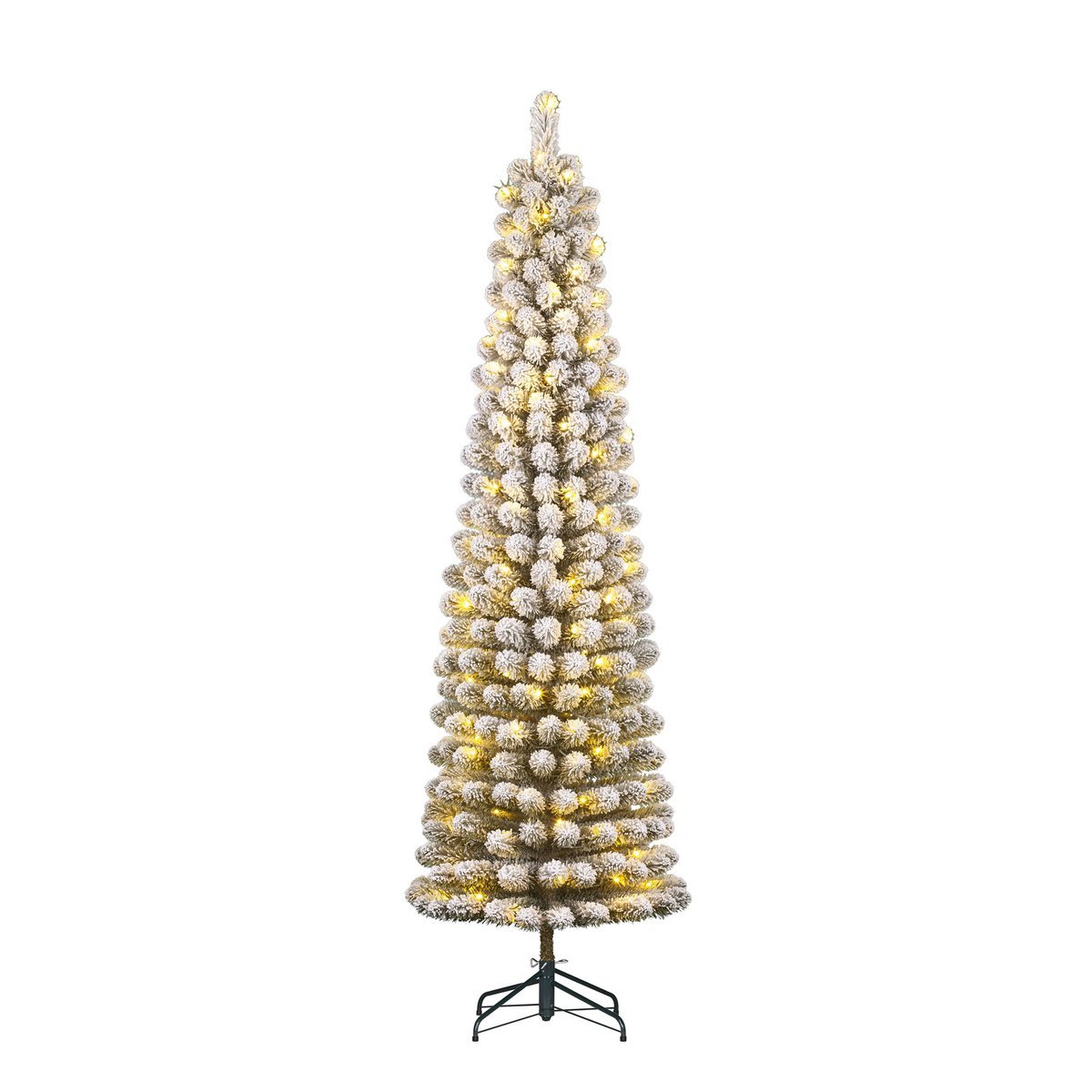 Schmaler künstlicher Weihnachtsbaum von Charlton mit warmweißer LED-Beleuchtung – H230 x Ø58 cm – Grün gefrostet - HOLE-X-WORLD