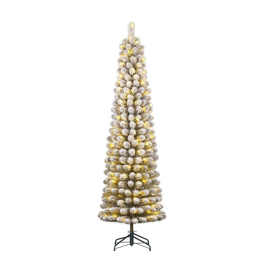 Schmaler künstlicher Weihnachtsbaum von Charlton mit warmweißer LED-Beleuchtung – H230 x Ø58 cm – Grün gefrostet - HOLE-X-WORLD