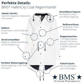 BMS HafenCity® Coat Regenmantel Weiß – Produktdetails: Kapuze, Schnitt, Reißverschluss, Taschen | BMS Hamburg