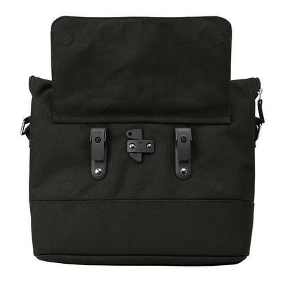 Weathergoods Sweden City Bike Satchel schwarz - Rückseite mit Befestigung für den Gepäckträger - HOLE-X