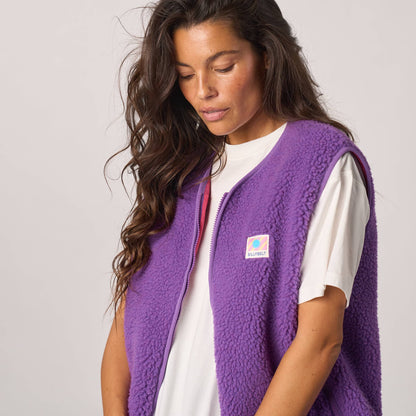 Ärmellose Damen-Sherpa-Weste mit Reißverschluss - Violett