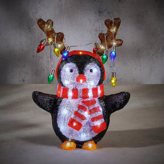 Weihnachtsbeleuchtung für den Außenbereich, Pinguin – L32 x B21 x H42 cm – Mehrfarbig - HOLE-X-WORLD