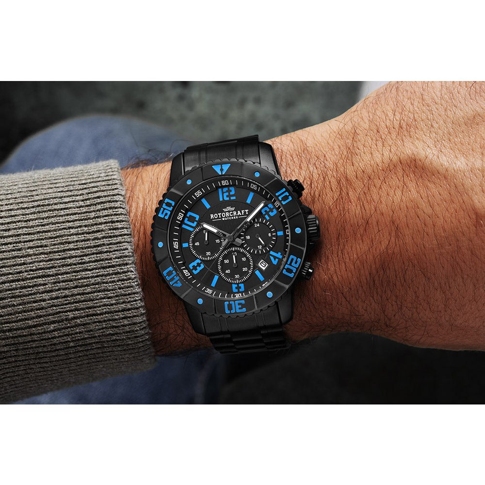 ROTORCRAFT UHR® BladeRC3302 Chrono - Gehäuse aus schwarzem Stahl - HOLE-X-WORLD