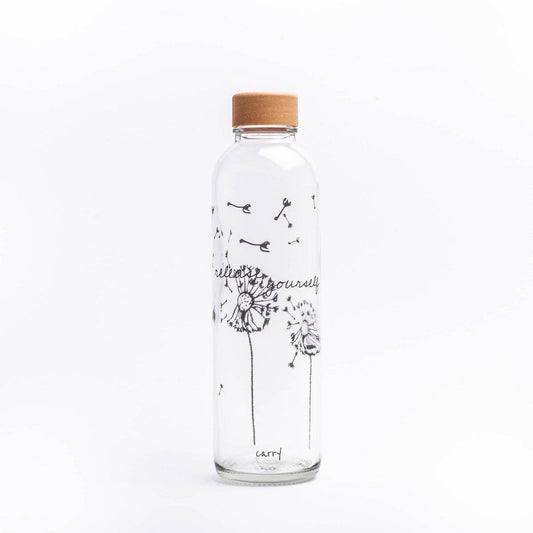 CARRY Bottle RELEASE YOURSELF 0,7 l Glasflasche - ideal für alle, die gern unterwegs sind - HOLE-X-WORLD