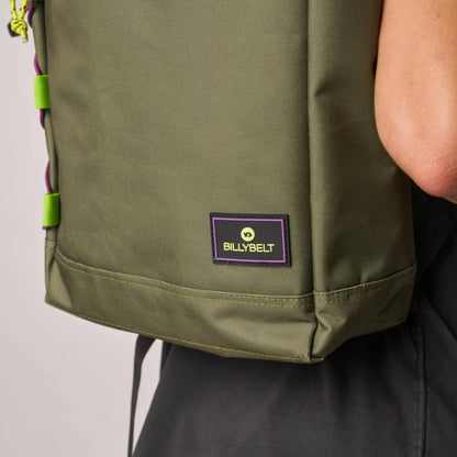 Roll-Top Rucksack aus 100% recyceltem Polyester - Khaki und Schwarz