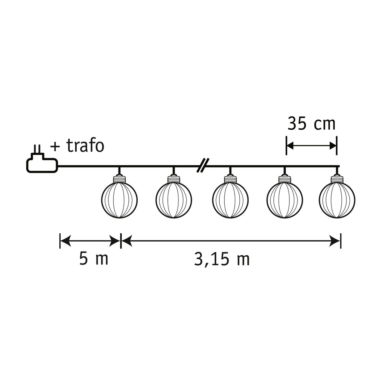 Party-Lichterkette am Seil – L315 cm – Warmweiß - HOLE-X-WORLD