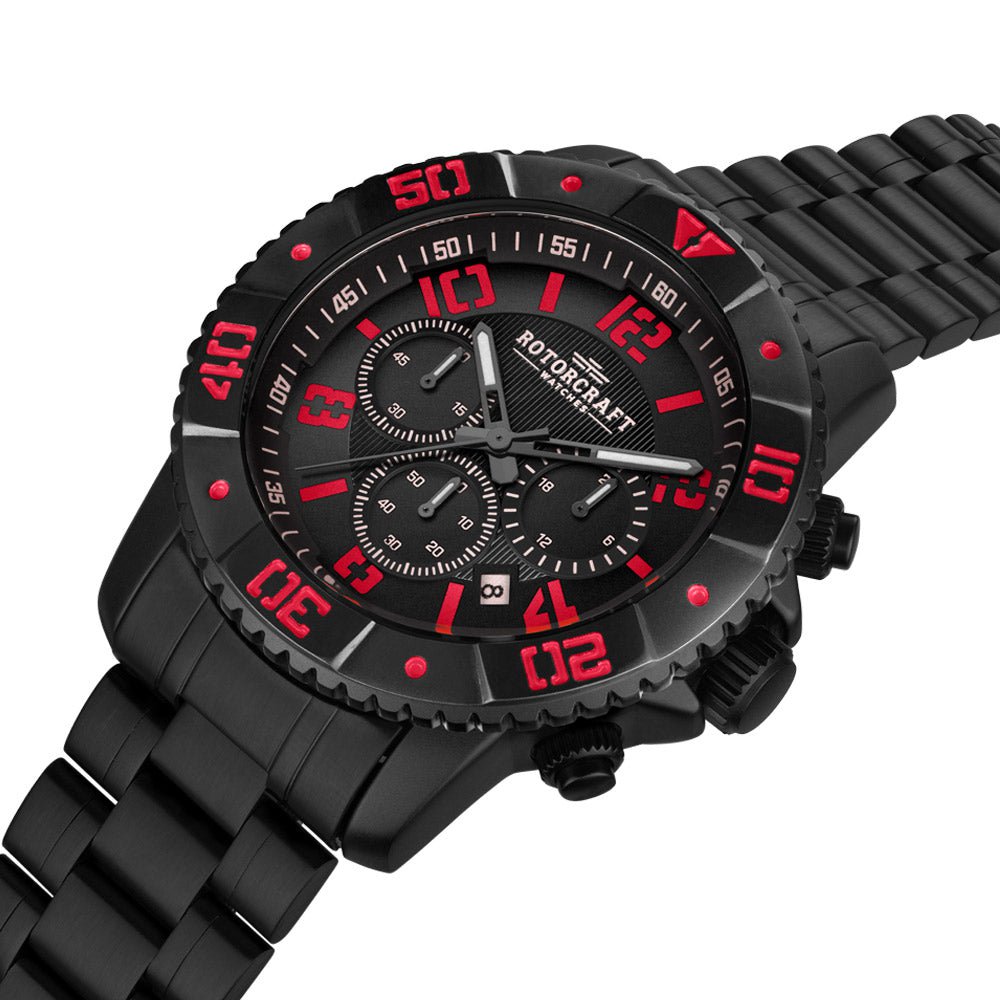 ROTORCRAFT UHR® BladeRC3301 Chrono - Gehäuse aus schwarzem Stahl - HOLE-X-WORLD