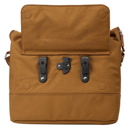 Weathergoods Sweden City Bike Satchel braun – Rückansicht mit Vorrichtung Rixxen Haken zur Befestigung am Gepäckträger - HOLE-X 