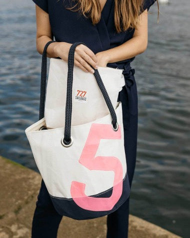 727 Sailbags Handtasche Sandy N°5 Summer Time * 100 % recycelte Segel * Null Abfall Ziel * weiß beige * handgemacht