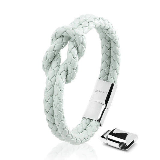 Armband "Knot" - Echtes Rindsleder, polierter Edelstahl (rostfrei) und ein starker Magnet-Verschluss - BLAU