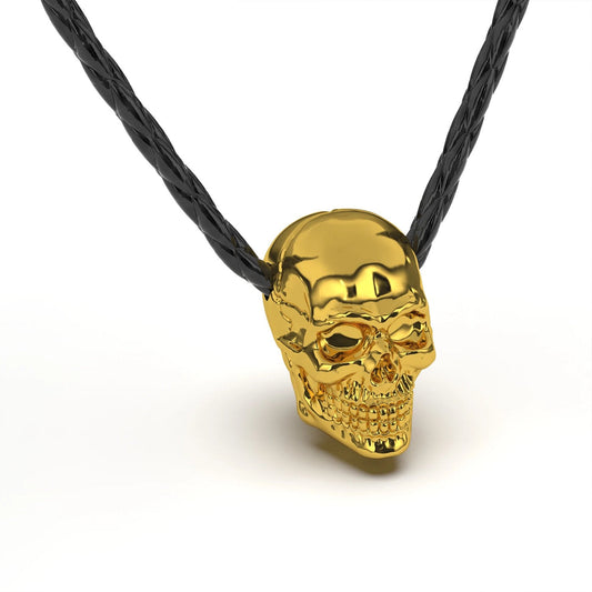 Lederhalskette "Skull" - Echtes Rindsleder und Verschluss aus poliertem Edelstahl - GOLD