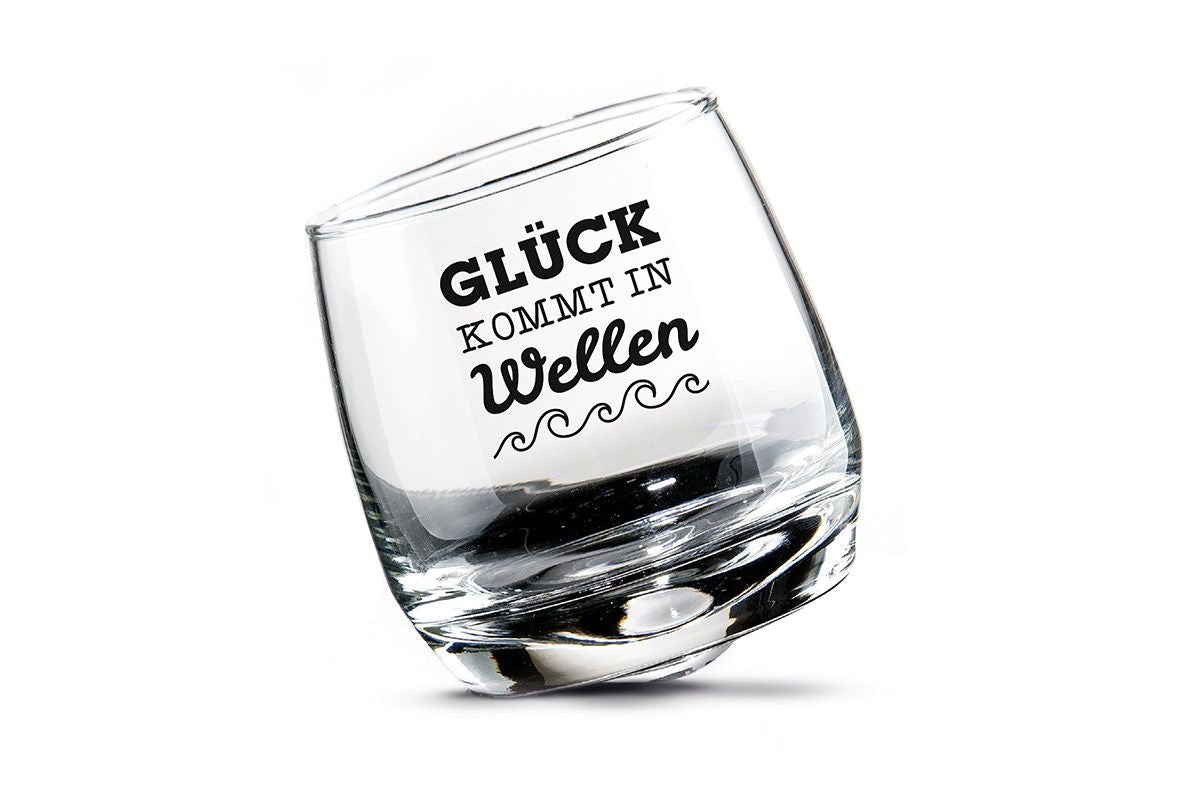 2tlg. Set, Wackelglas, "Glück kommt in Wellen" - viel Freude garantiert! - HOLE-X-WORLD