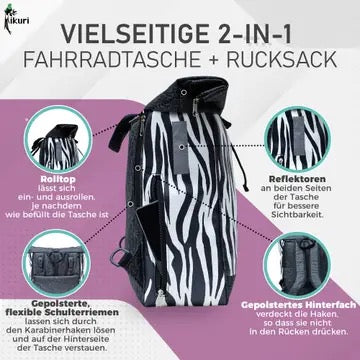 Kombi Fahrradtasche/Rucksack Zebra