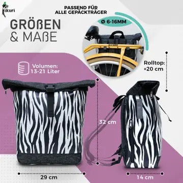 Kombi Fahrradtasche/Rucksack Zebra