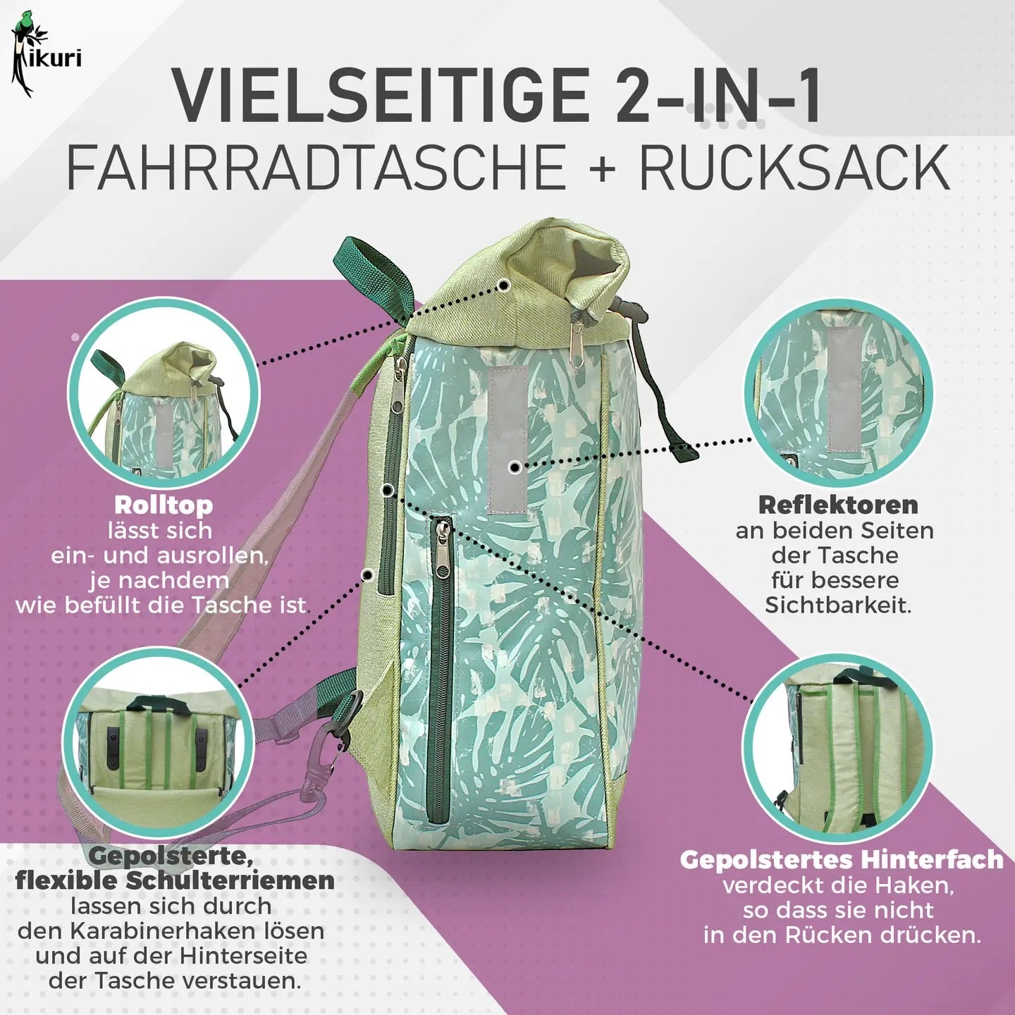 Kombi Fahrradtasche/Rucksack Monstera