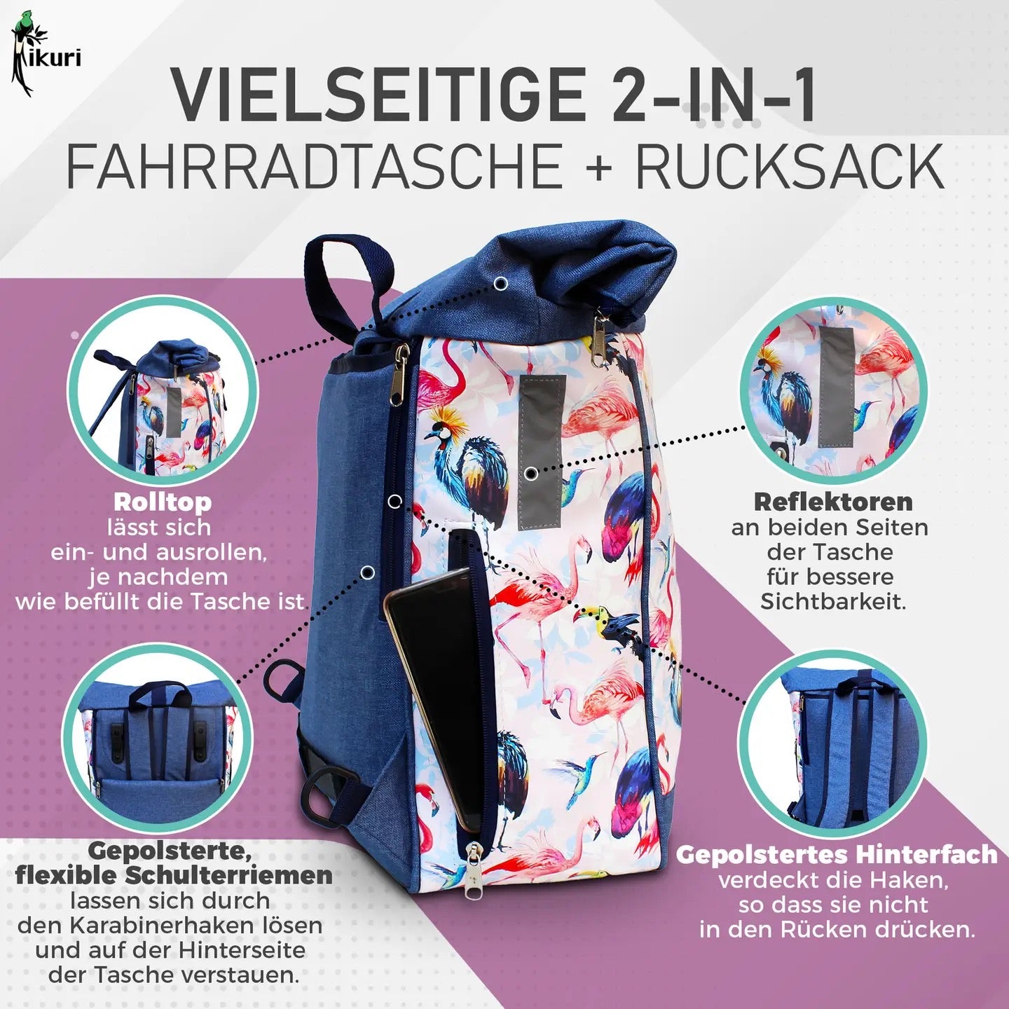 fahrradtasche ikuri Kombi Fahrradtasche/Rucksack Pajaros – HOLE-X