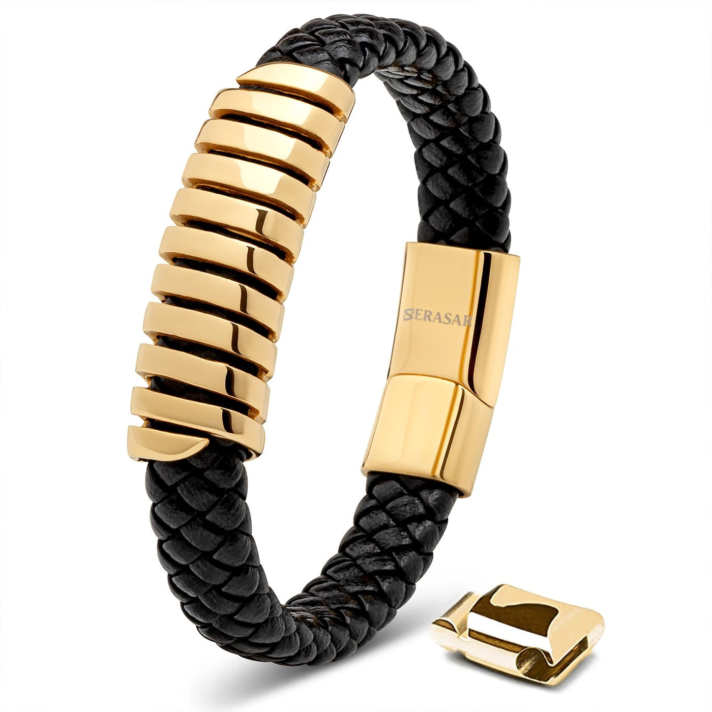 Lederarmband "Helix" - echtes Rindsleder, polierter Edelstahl und starker Magnetverschluss - GOLD - HOLE-X-WORLD