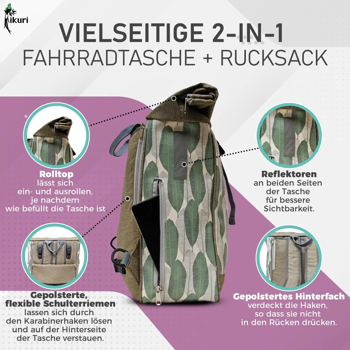 Kombi Fahrradtasche/Rucksack Banana Leafs