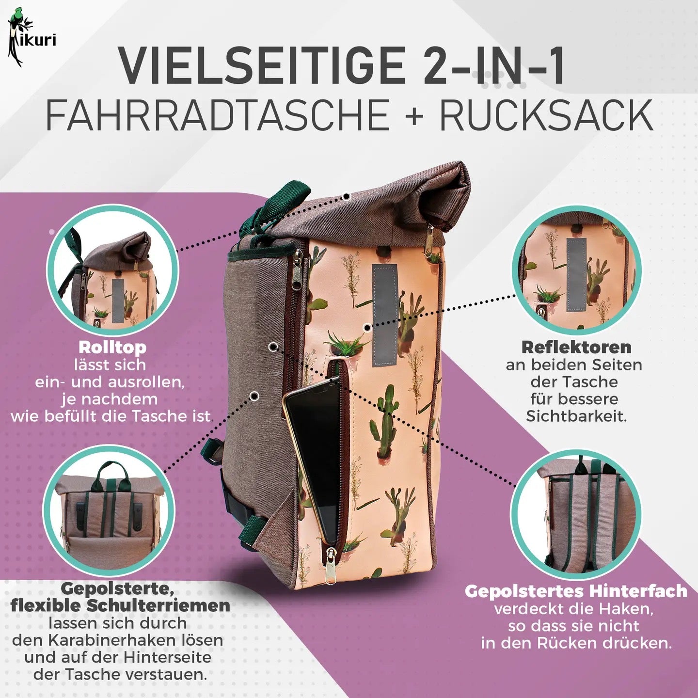 Kombi Fahrradtasche/Rucksack Cactus