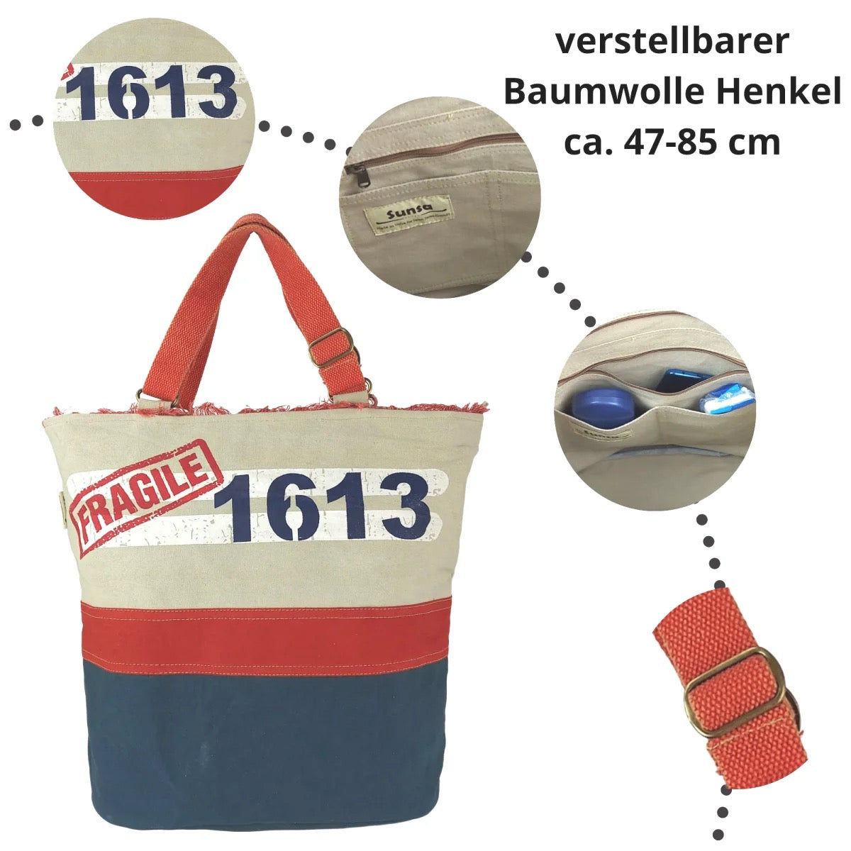 Sunsa XXL Vegane Tasche, Vintage Badetasche. Canvas Shopper beige