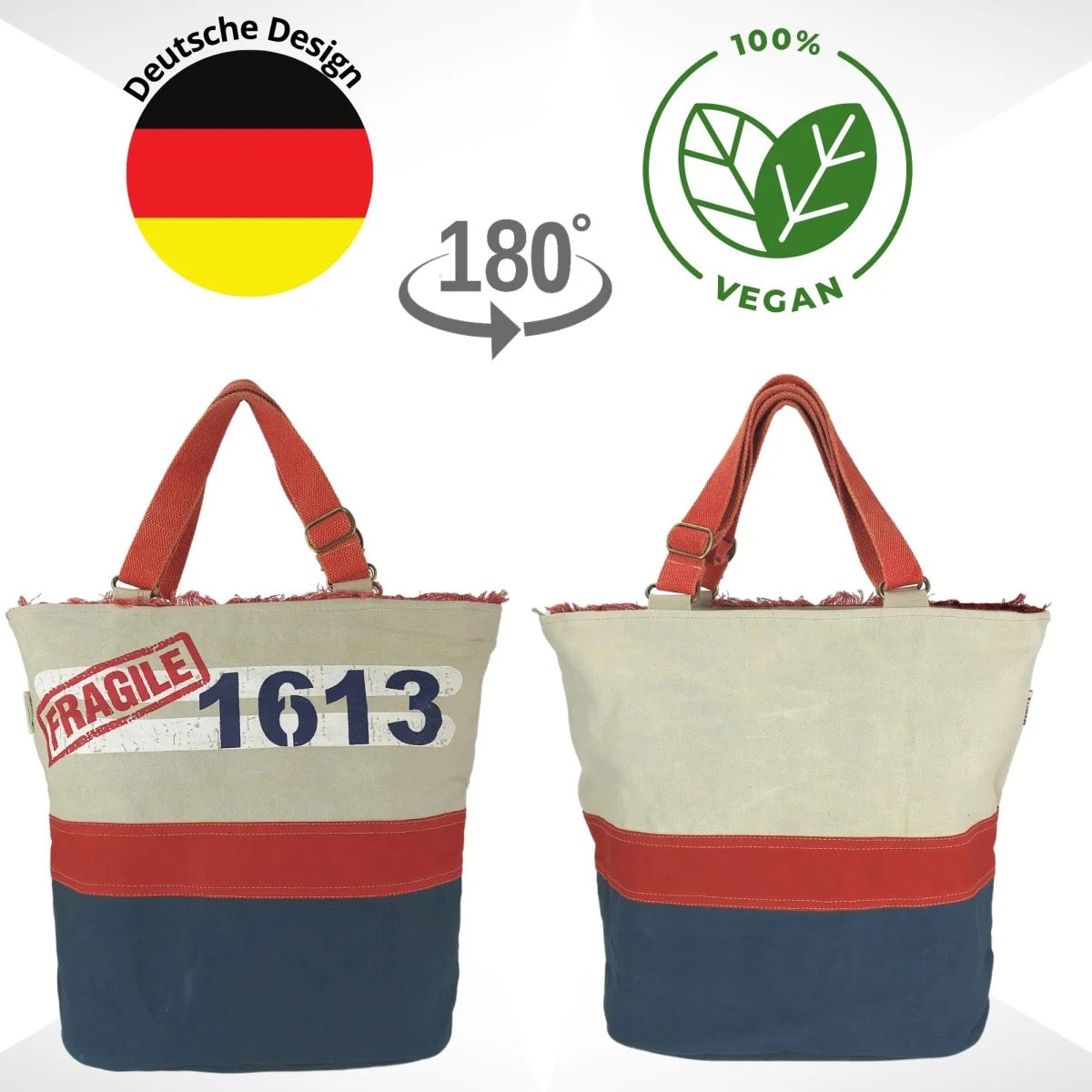 Sunsa XXL Vegane Tasche, Vintage Badetasche. Canvas Shopper beige