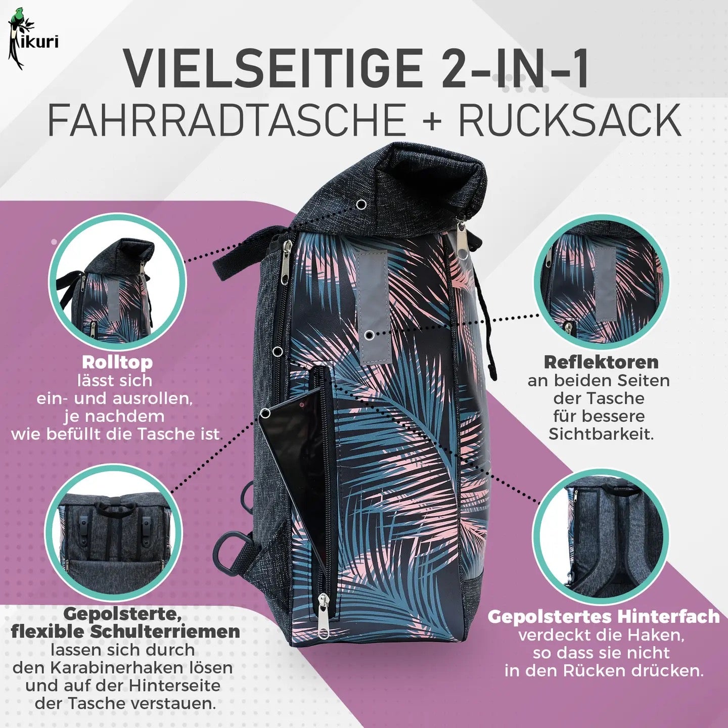 Kombi Fahrradtasche/Rucksack Retro Palma