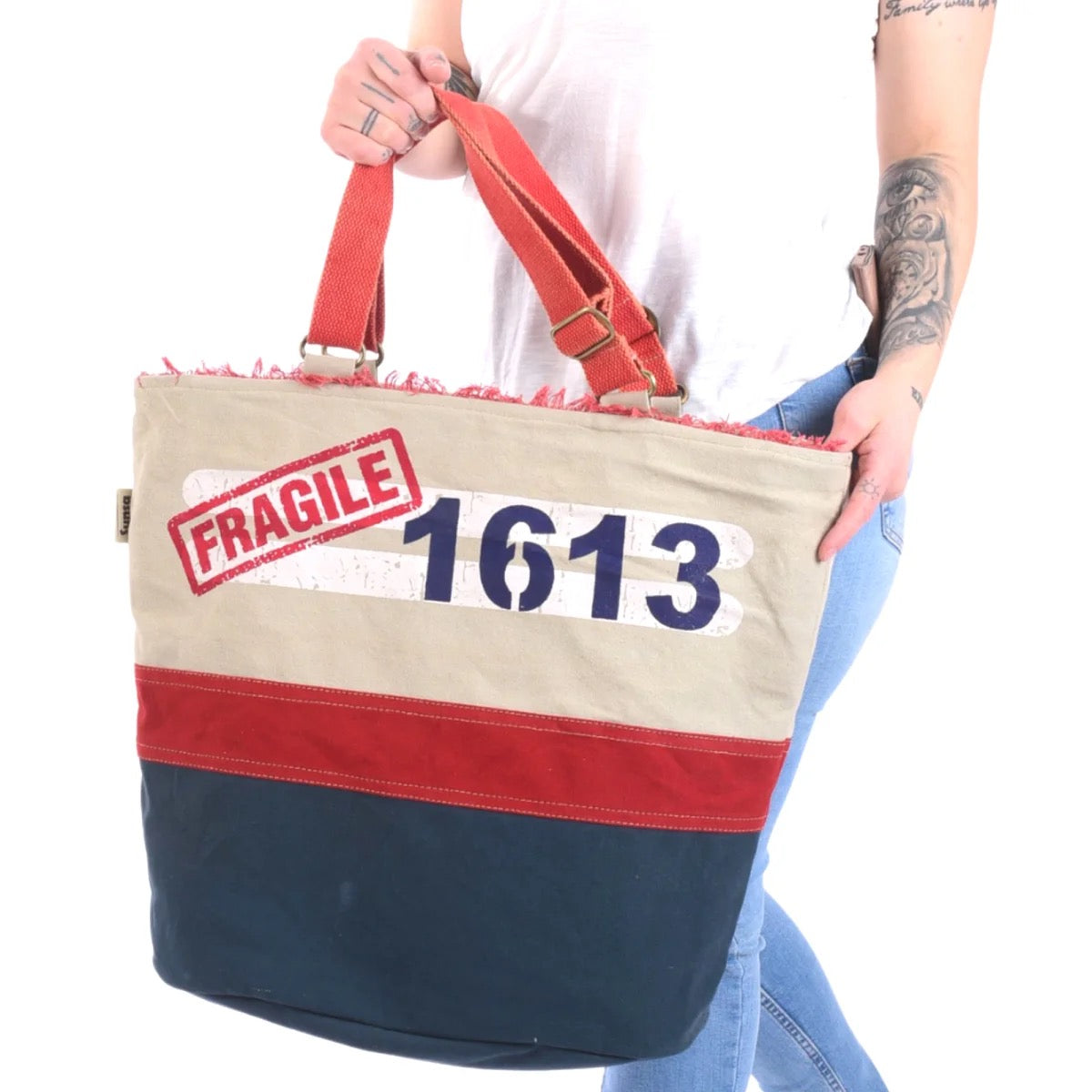 Sunsa XXL Vegane Tasche, Vintage Badetasche. Canvas Shopper beige