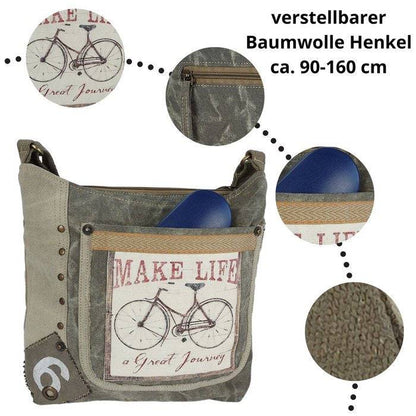 Sunsa Canvas Umhängetasche. Vintage Stil mit Fahrrad Motiv Crossbody Hobo. Vegane Tasche. - HOLE-X-WORLD