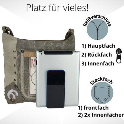 Sunsa Canvas Umhängetasche. Vintage Stil mit Fahrrad Motiv Crossbody Hobo. Vegane Tasche. - HOLE-X-WORLD