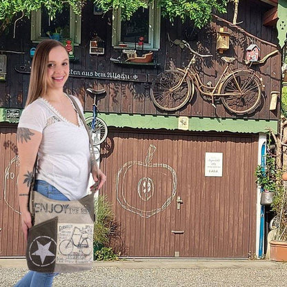 Sunsa Canvas Umhängetasche. Vintage Stil mit Fahrrad Motiv Crossbody Hobo. Vegane Tasche. - HOLE-X-WORLD