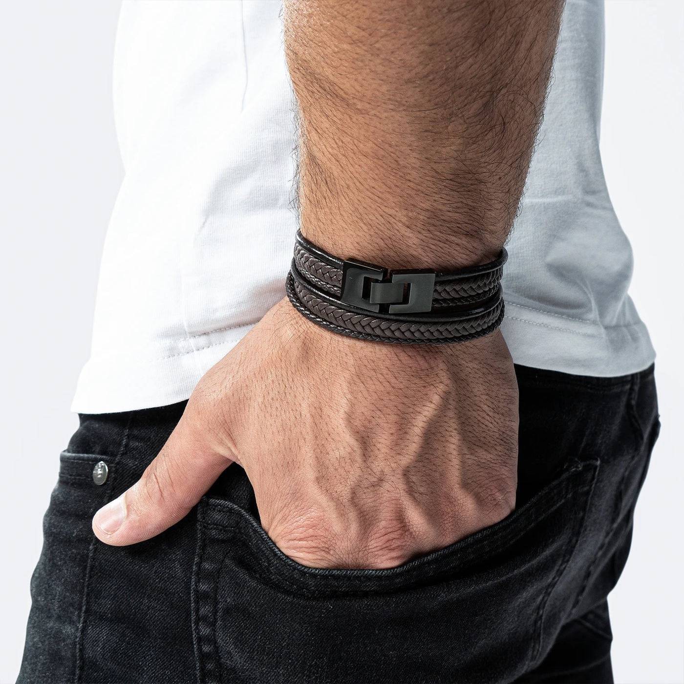 Lederarmband "Wrap" - cooles Wickelarmband aus echtem Rindsleder- BRAUN - HOLE-X-WORLD