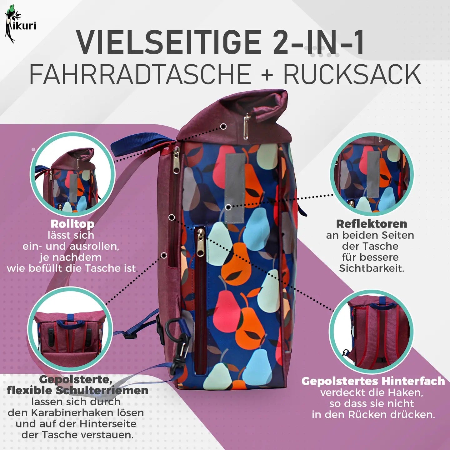 Kombi Fahrradtasche/Rucksack Peras blau