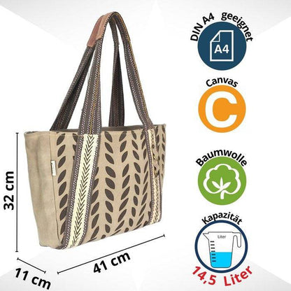 Sunsa Damen Handtasche. Brauner Shopper im Vintage Stil. Schultertasche aus Canvas. Große Vegane Tasche - HOLE-X-WORLD
