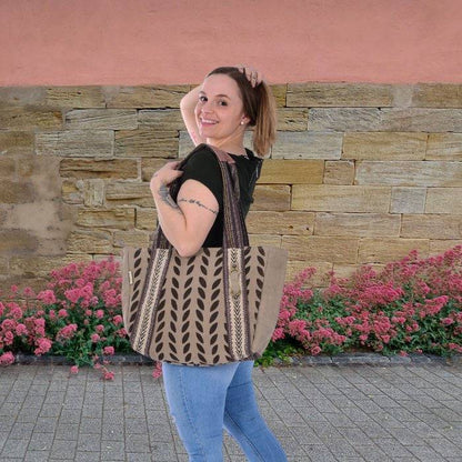 Sunsa Damen Handtasche. Brauner Shopper im Vintage Stil. Schultertasche aus Canvas. Große Vegane Tasche - HOLE-X-WORLD