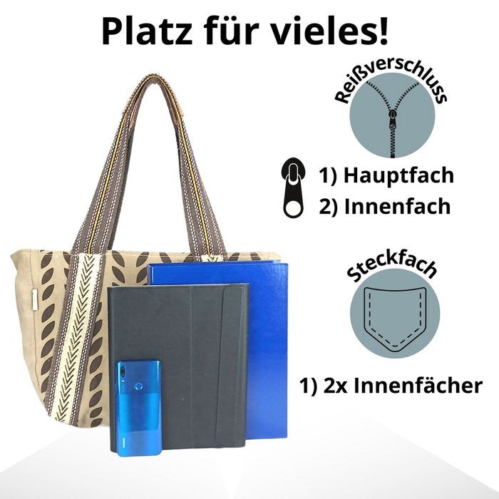 Sunsa Damen Handtasche. Brauner Shopper im Vintage Stil. Schultertasche aus Canvas. Große Vegane Tasche