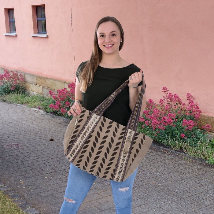 Sunsa Damen Handtasche. Brauner Shopper im Vintage Stil. Schultertasche aus Canvas. Große Vegane Tasche