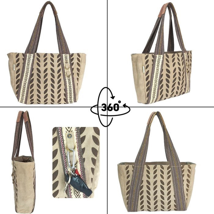 Sunsa Damen Handtasche. Brauner Shopper im Vintage Stil. Schultertasche aus Canvas. Große Vegane Tasche