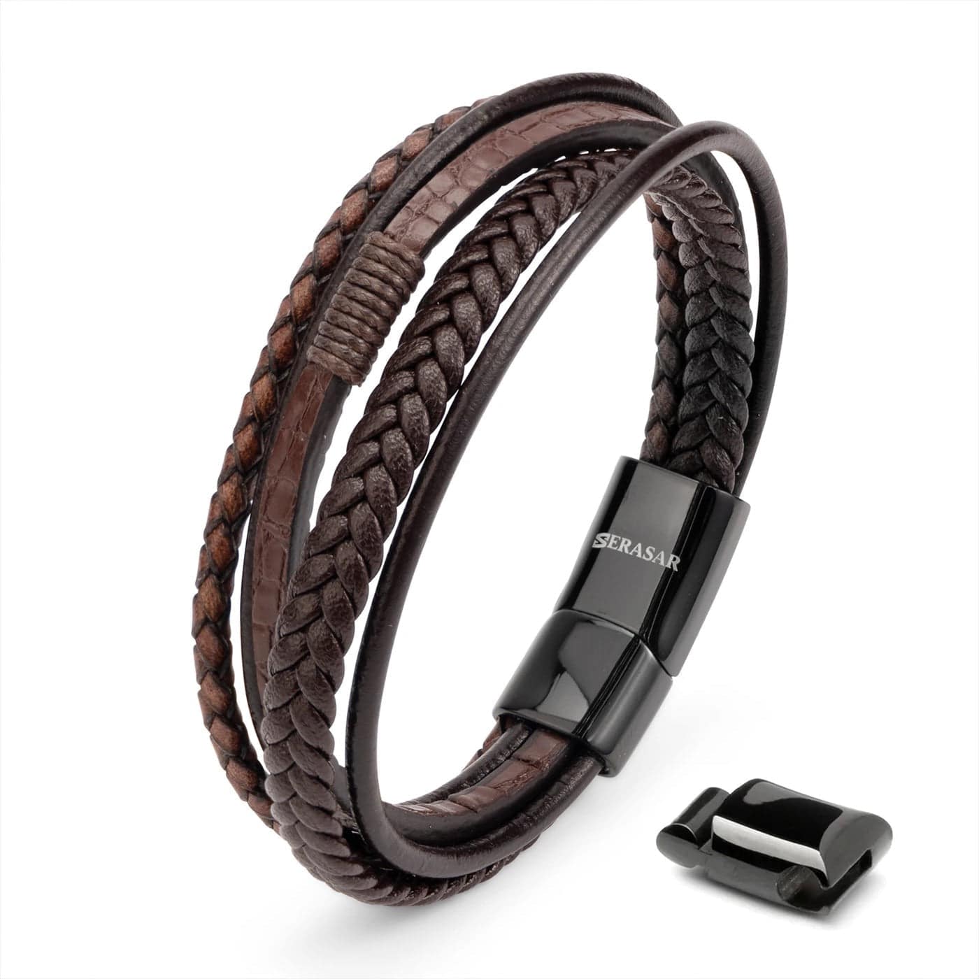 Lederarmband "Wild" - echtes Rindsleder im coolen Style und ein starker Magnetverschluss - BRAUN - HOLE-X-WORLD