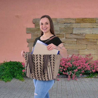 Sunsa Damen Handtasche. Brauner Shopper im Vintage Stil. Schultertasche aus Canvas. Große Vegane Tasche - HOLE-X-WORLD