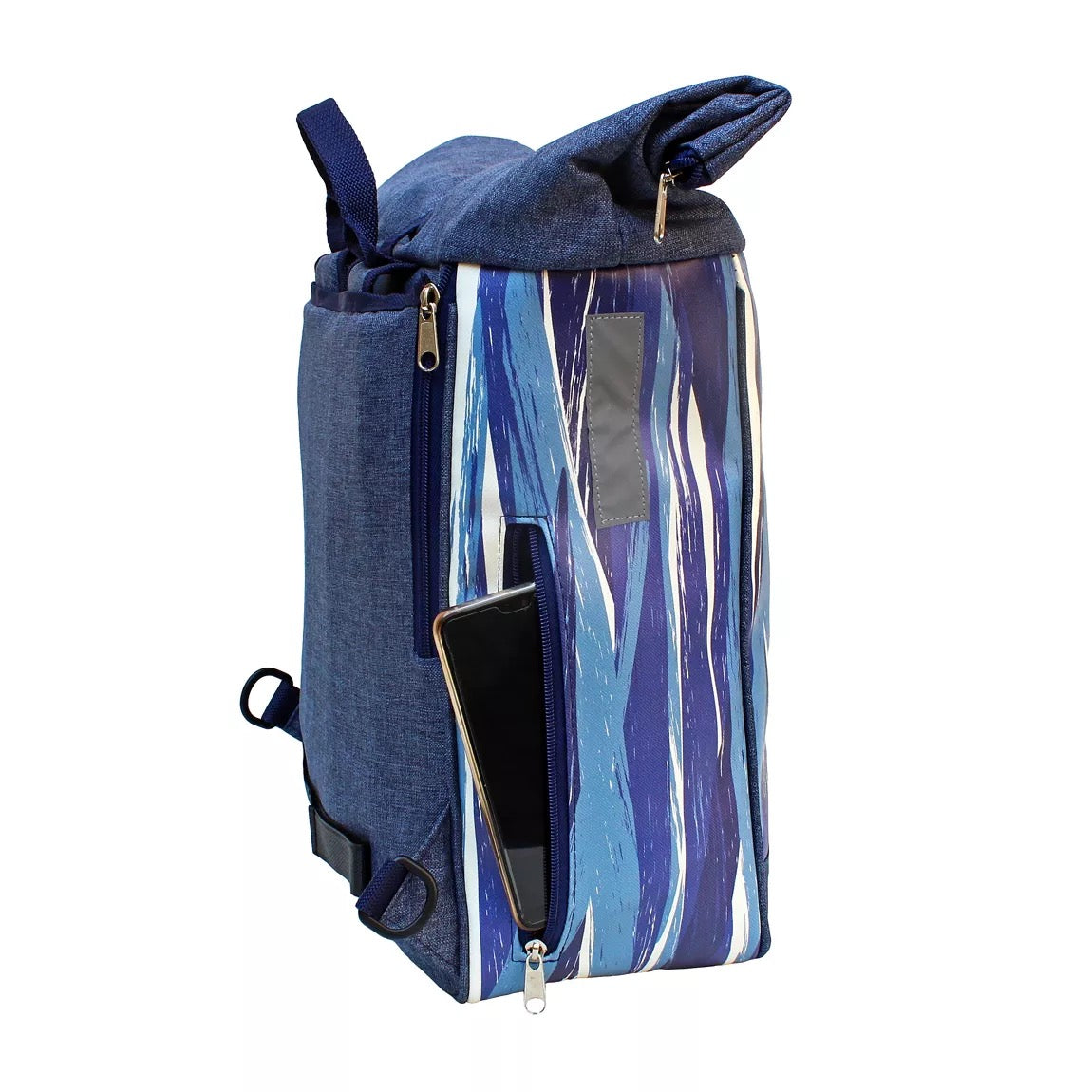 IKURI Fahrradtasche / Rucksack KOMBI aus Wachstuch - Gepäcktasche Unisex Wasserdicht Bike Design Indigo