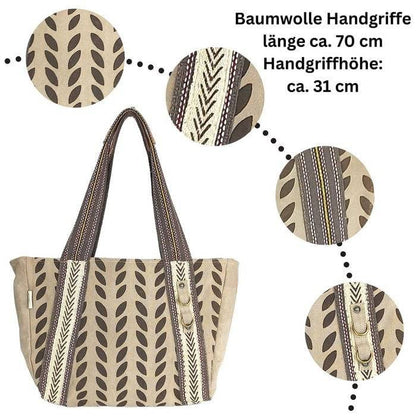 Sunsa Damen Handtasche. Brauner Shopper im Vintage Stil. Schultertasche aus Canvas. Große Vegane Tasche - HOLE-X-WORLD