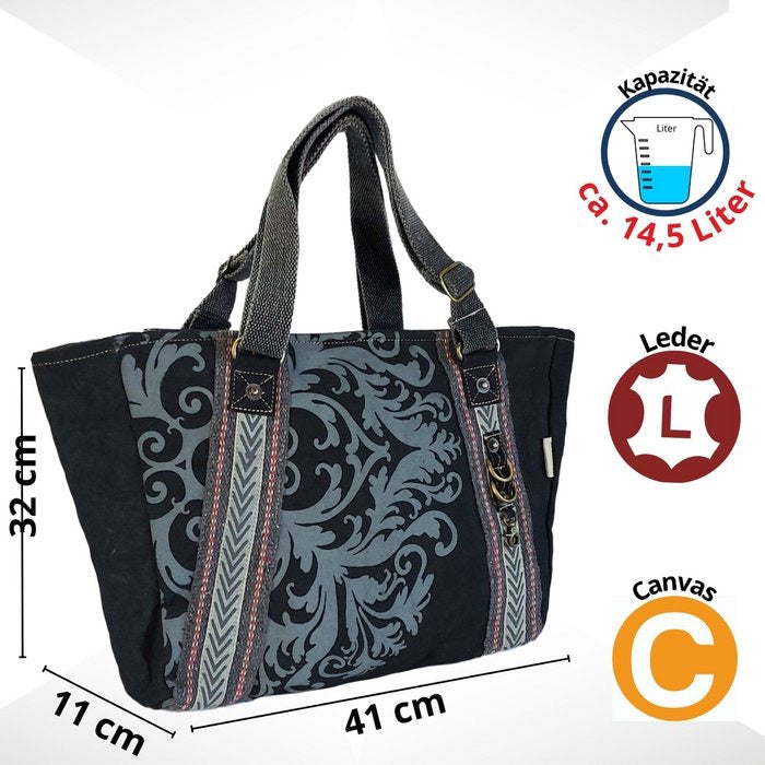 Sunsa Vegane Shopper schwarze Handtasche, Canvas Schultertasche mit verstellbaren Henkel