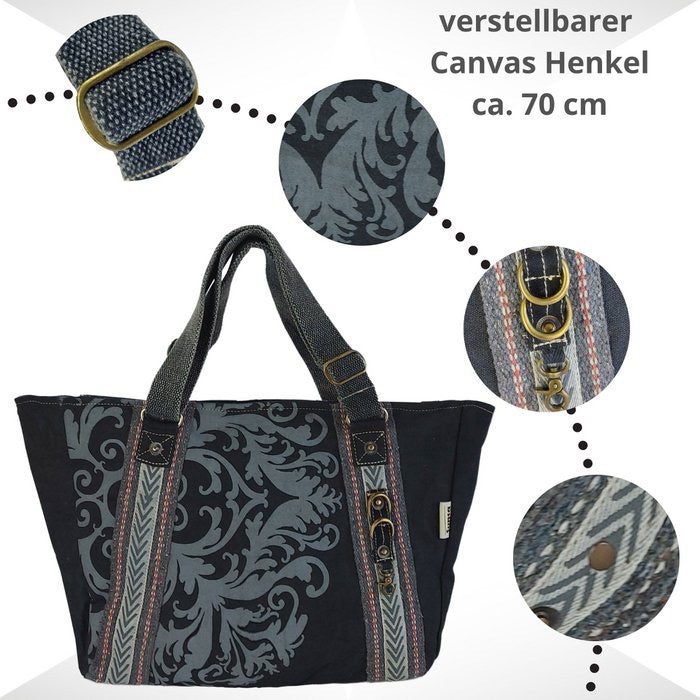 Sunsa Vegane Shopper schwarze Handtasche, Canvas Schultertasche mit verstellbaren Henkel