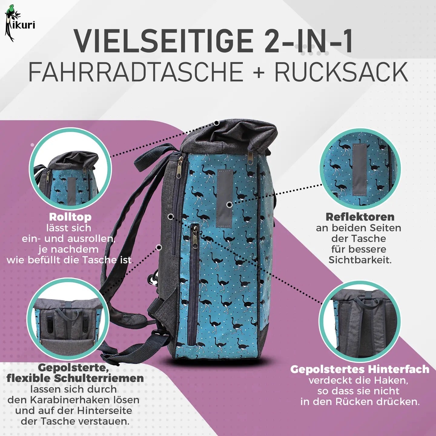 Kombi Fahrradtasche/Rucksack Avestruz