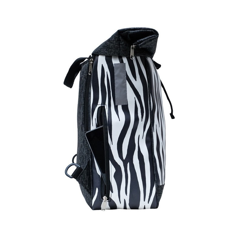 IKURI Kombi Fahrradtasche Rucksack Zebra – wasserdicht, 13–21 l, Klickfix, handgefertigt