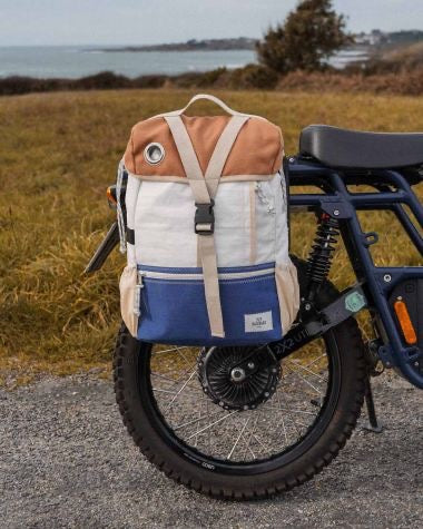 Fahrradtasche - Rucksack Biky Blau und kamelfarben