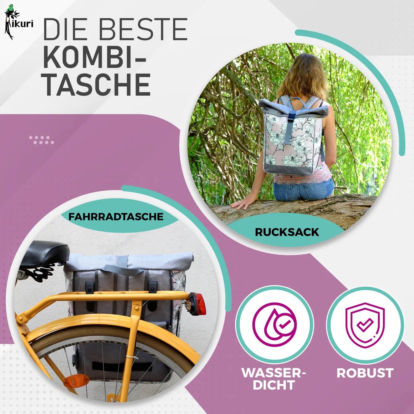 fahrradtasche magnolia KOMBI Fahrradtasche Rucksack Magnolia – wasserabweisend & handgefertigt
