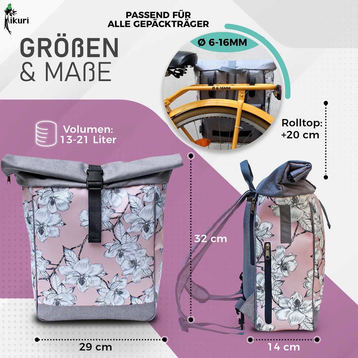 fahrradtasche magnolia KOMBI Fahrradtasche Rucksack Magnolia – wasserabweisend & handgefertigt