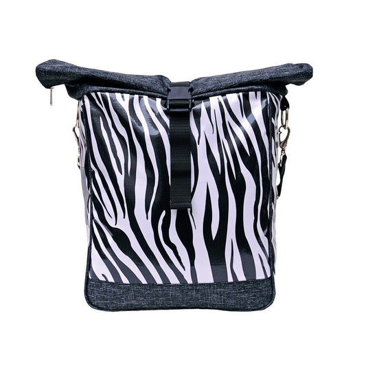 IKURI Fahrradtasche Zebra – einseitig, wasserdicht, 13–21 l, Klickfix, handgefertigt