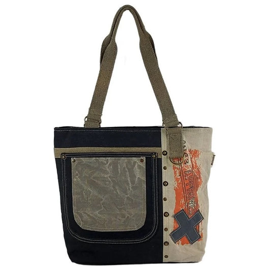 Sunsa Damen Handtasche. Schultertasche aus Canvas ( Segeltuch) & Leder. Tasche in Vintage Retro Stil. Große Shopper Damentasche als Weekender Bag.